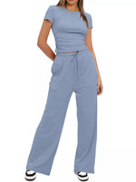 Round Neck Short Sleeve T-Shirt and Pants Two-piece Loungewear Set