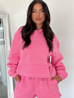 Fashion Loose Colour Sweatshirt Shorts & Top Loungewear Set Rose