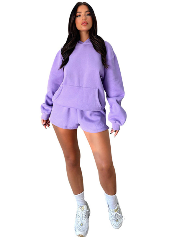 Fashion Loose Colour Sweatshirt Shorts & Top Loungewear Set