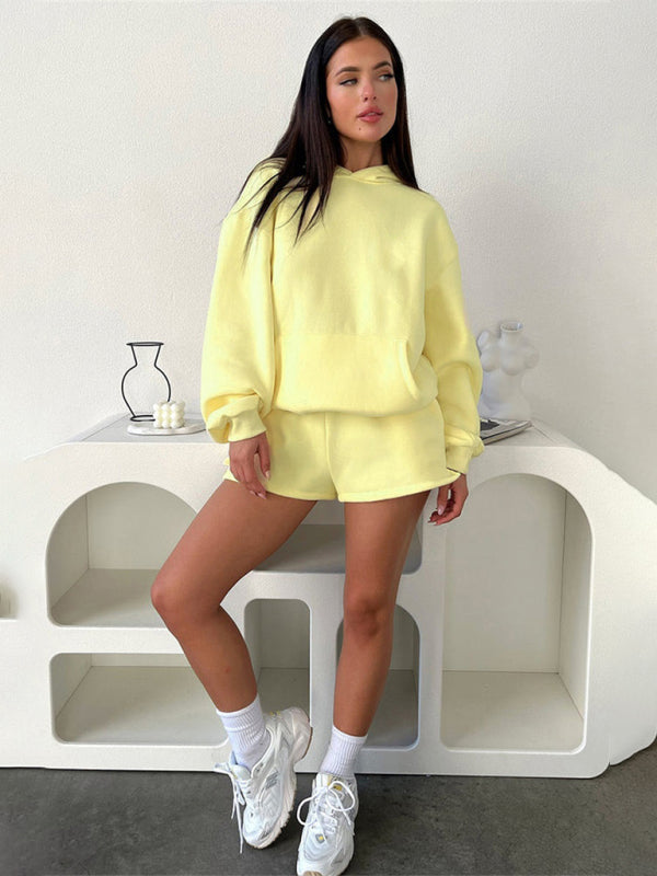 Fashion Loose Colour Sweatshirt Shorts & Top Loungewear Set