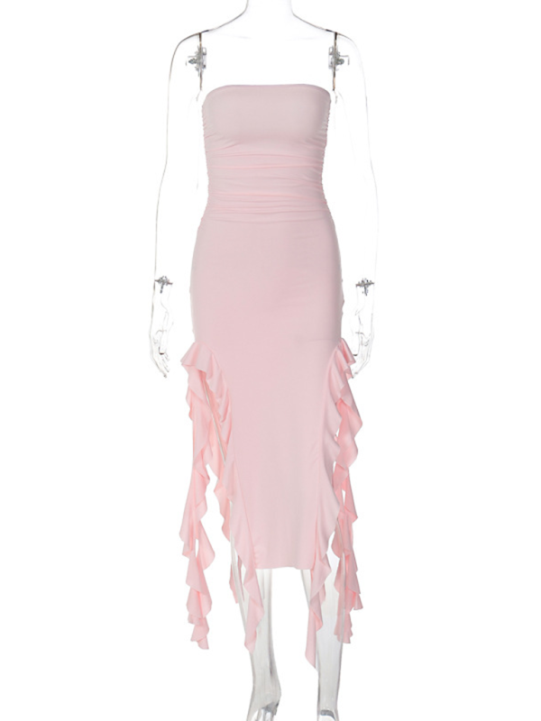 Fashion Sexy Tube Irregular Hem Dress