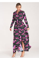 Figl Buttoned Maxi Daydress with Long Sleeves and Narrow Belt
