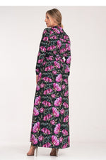 Figl Buttoned Maxi Daydress with Long Sleeves and Narrow Belt