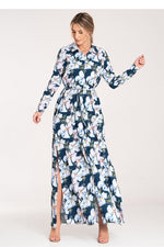 Figl Buttoned Maxi Daydress with Long Sleeves and Narrow Belt