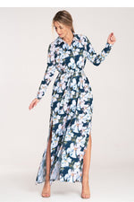 Figl Buttoned Maxi Daydress with Long Sleeves and Narrow Belt