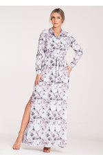 Figl Buttoned Maxi Daydress with Long Sleeves and Narrow Belt multicolor 3