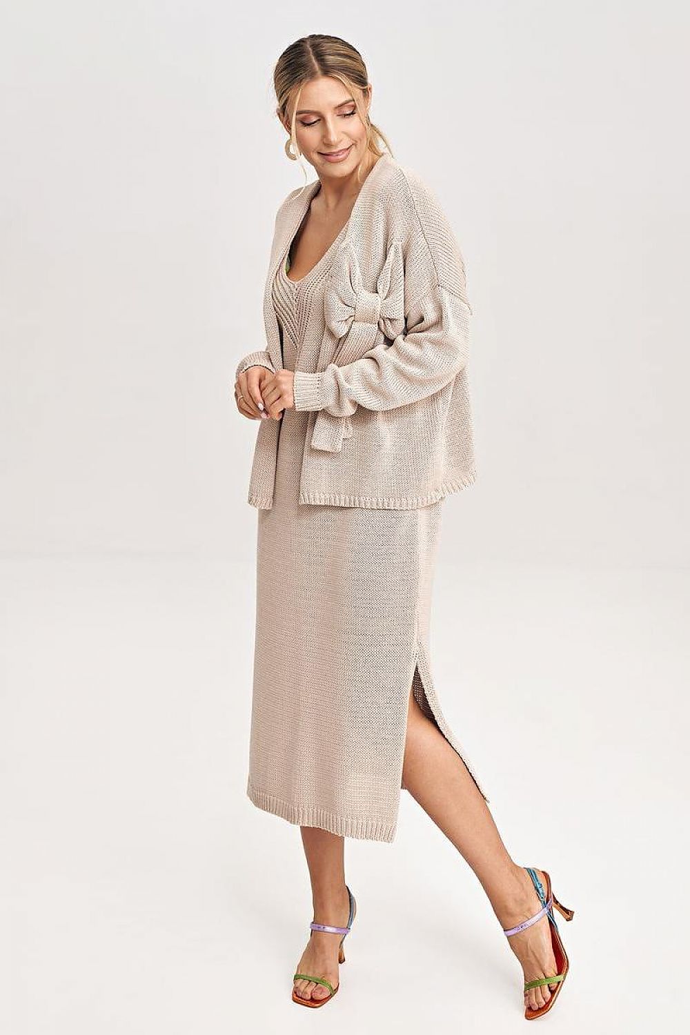 Figl Two-Piece Midi Dress and Bolero Co-Ord Set beige one-size-fits-all