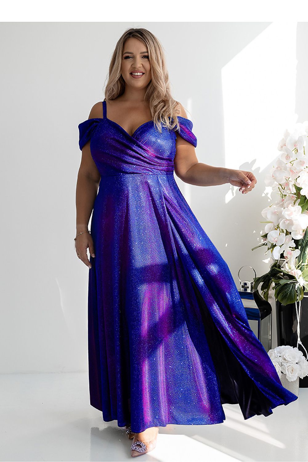 With You Fitted Waist Shimmer Occasion Long Dress