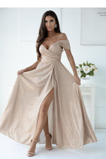 With You Fitted Waist Shimmer Occasion Long Dress Yellow