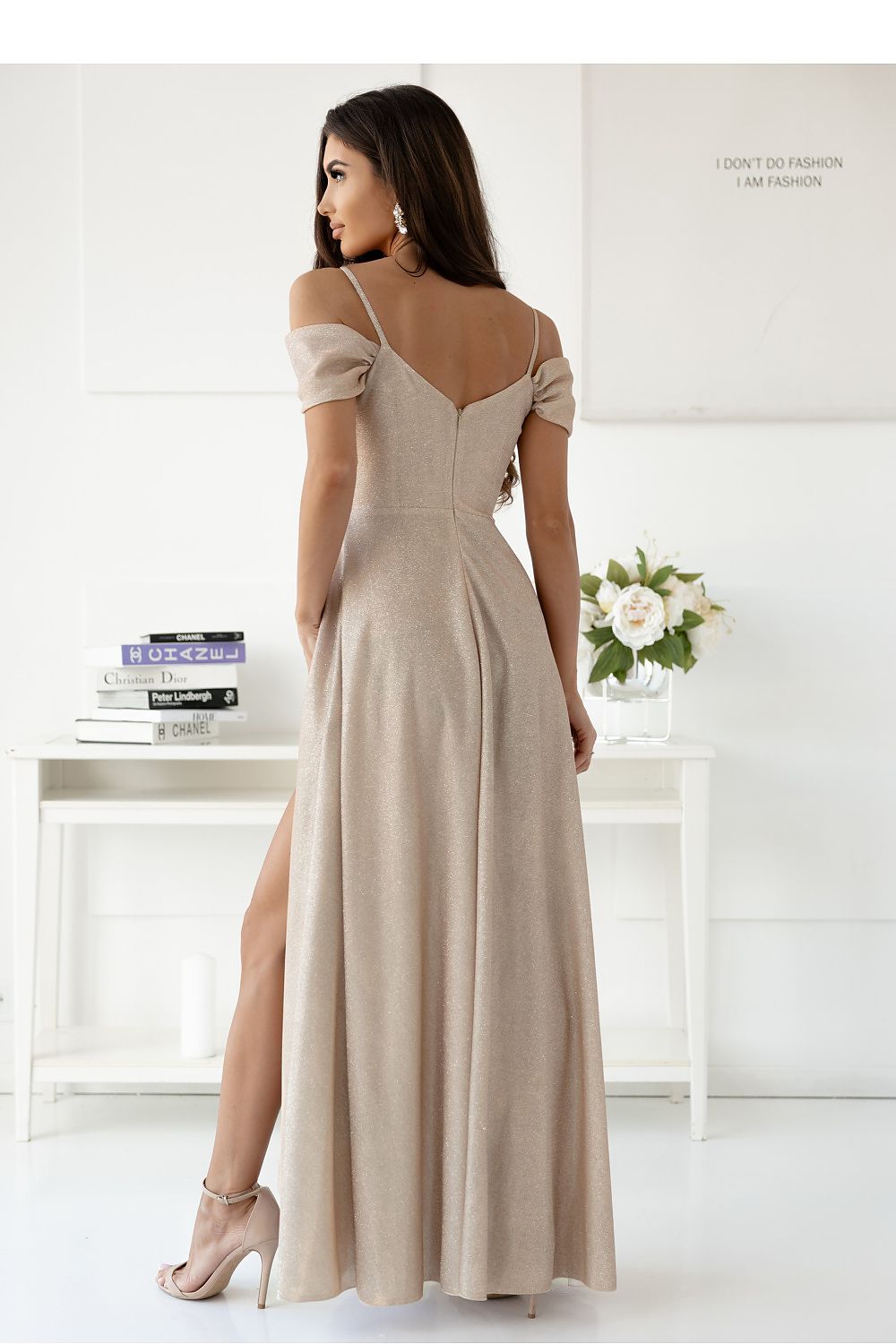 With You Fitted Waist Shimmer Occasion Long Dress