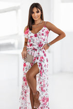 IVON Floral Chiffon Ruffle Strap Day Dress