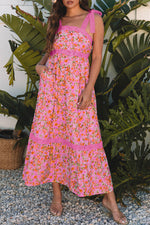 Floral Lace Tied Strap Empire Waist Maxi Dress