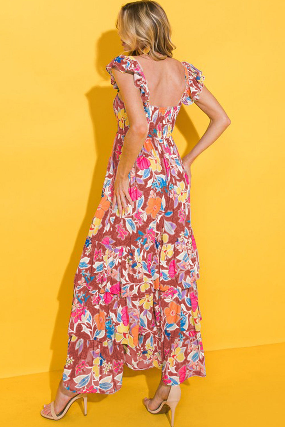 Floral Print Sleeveless Ruffle Tiered Maxi Dress