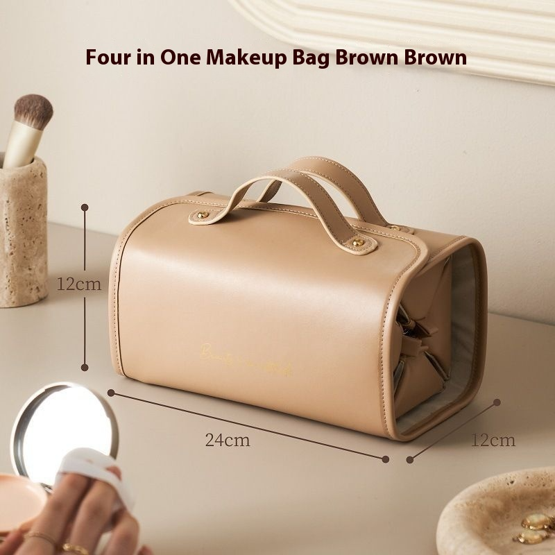 Folding Cosmetic Bag Large Capacity Waterproof Travel Makeup Toiletry Bag Dark Beige