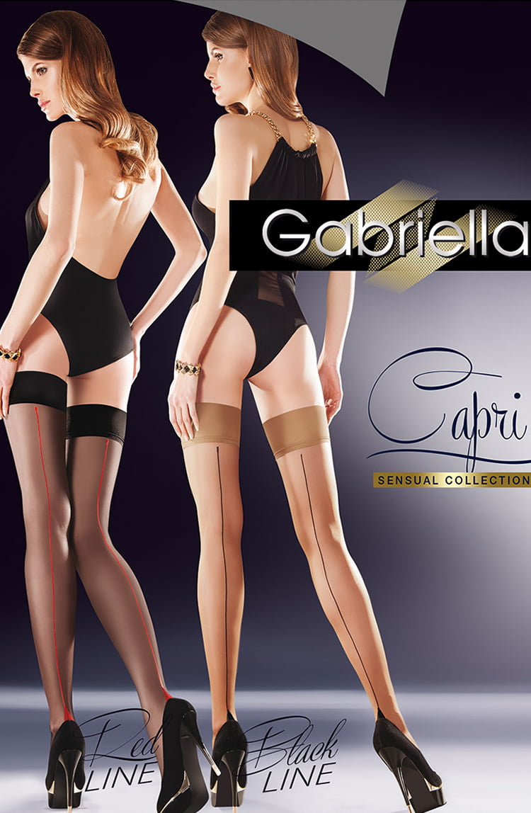 Gabriella Sensual Black Hold Ups with Red Centre Seam Line