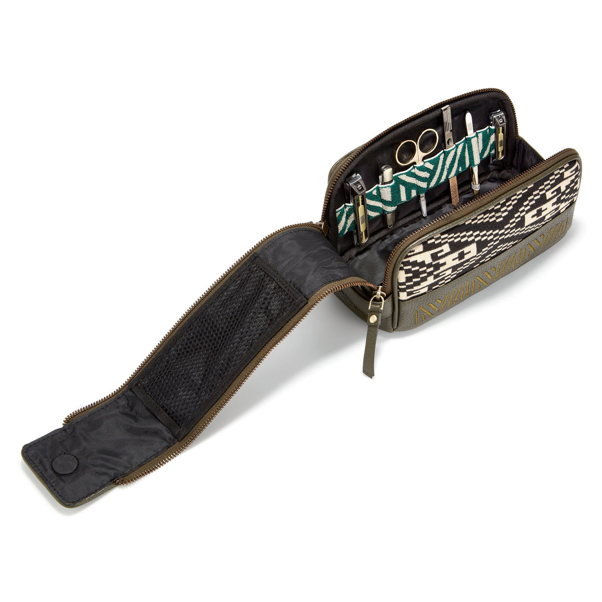 Gaucho Aztec Duo Zip Toiletry Wash Bag, Black and Cream Canvas | Mantidy® Included