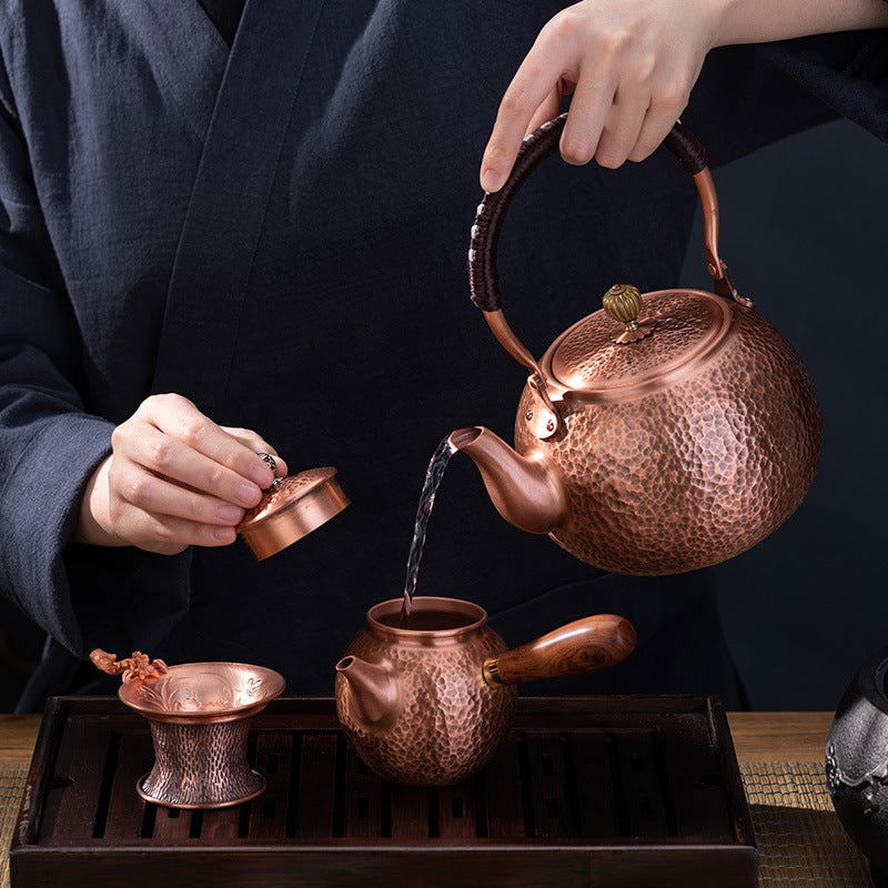 Genuine Copper Tea Pot Kettle Handmade Pure Copper Kettle Electric Ceramic Stove Handle Pot Pitcher Tea Set Copper Teapot