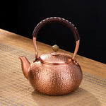 Genuine Copper Tea Pot Kettle Handmade Pure Copper Kettle Electric Ceramic Stove Handle Pot Pitcher Tea Set Copper Teapot Hammer Pattern Model 1200ml Fixed Capacity