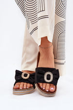 Glitter Platform Eco Black Suede Bow Sandals black