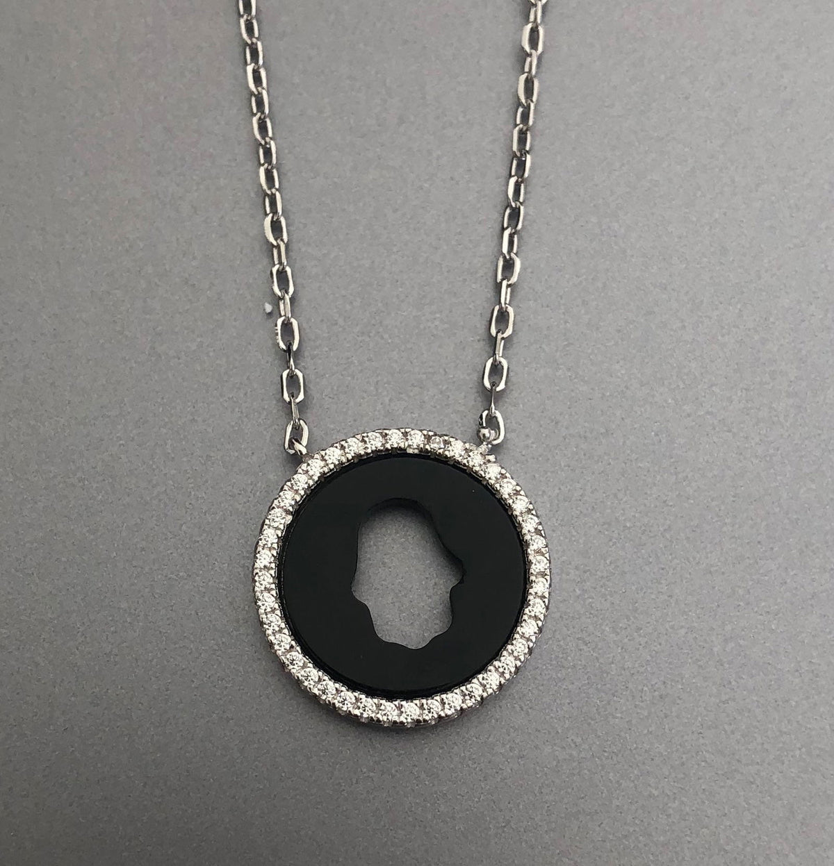 Hamsa Hand Necklaces Black Silver