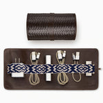 Herringbone TechRoll, Chocolate Brown | Mantidy® Navy Blue and Cream
