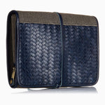 Herringbone Toiletry Wash Roll, Navy Blue