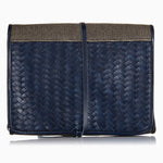 Herringbone Toiletry Wash Roll, Navy Blue