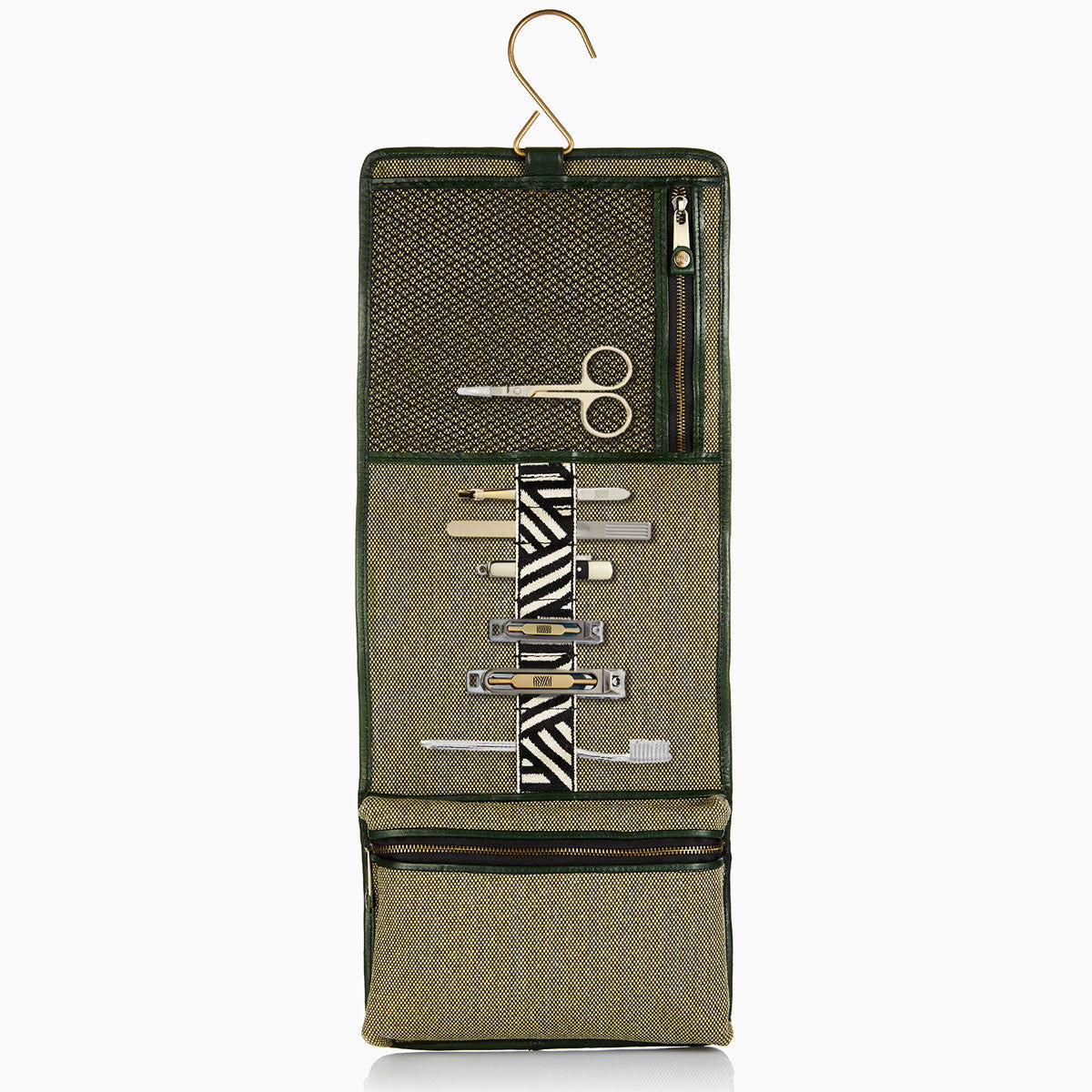 Herringbone Toiletry Wash Roll, Racing Green Included (+ £20, toothbrush is not included)