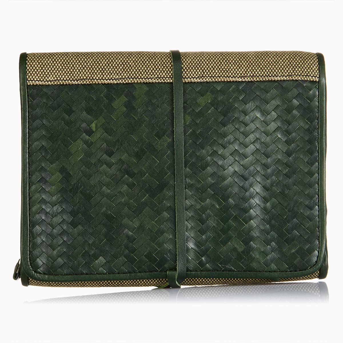 Herringbone Toiletry Wash Roll, Racing Green