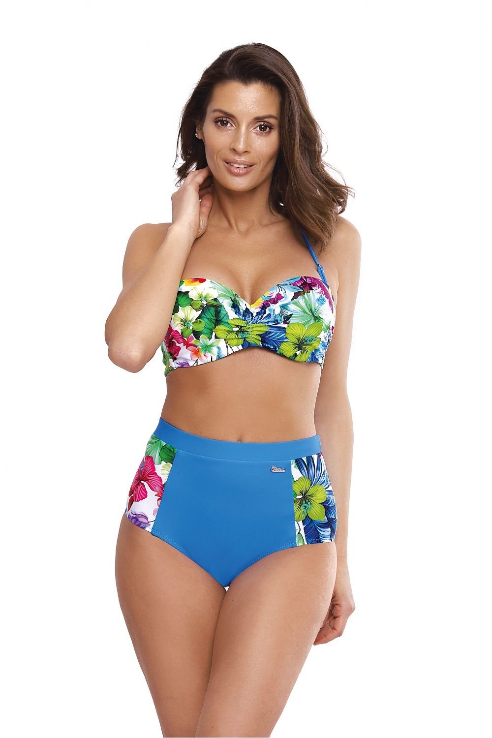 High Waisted Retro Floral Two Piece Bikini Set | Marko blue