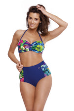 High Waisted Retro Floral Two Piece Bikini Set | Marko navy blue