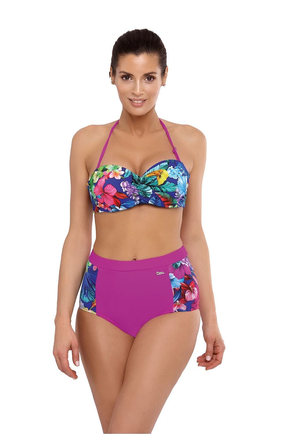 High Waisted Retro Floral Two Piece Bikini Set | Marko violet