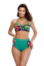 High Waisted Retro Floral Two Piece Bikini Set | Marko green