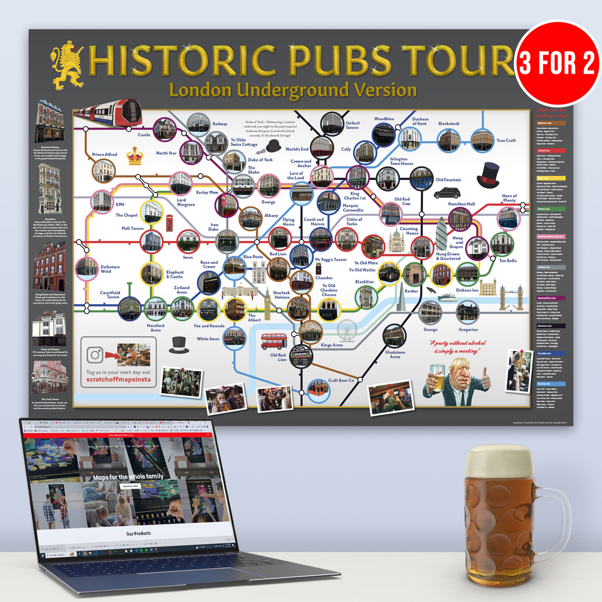 Historic London Pub Scratch off Map | A1 Size