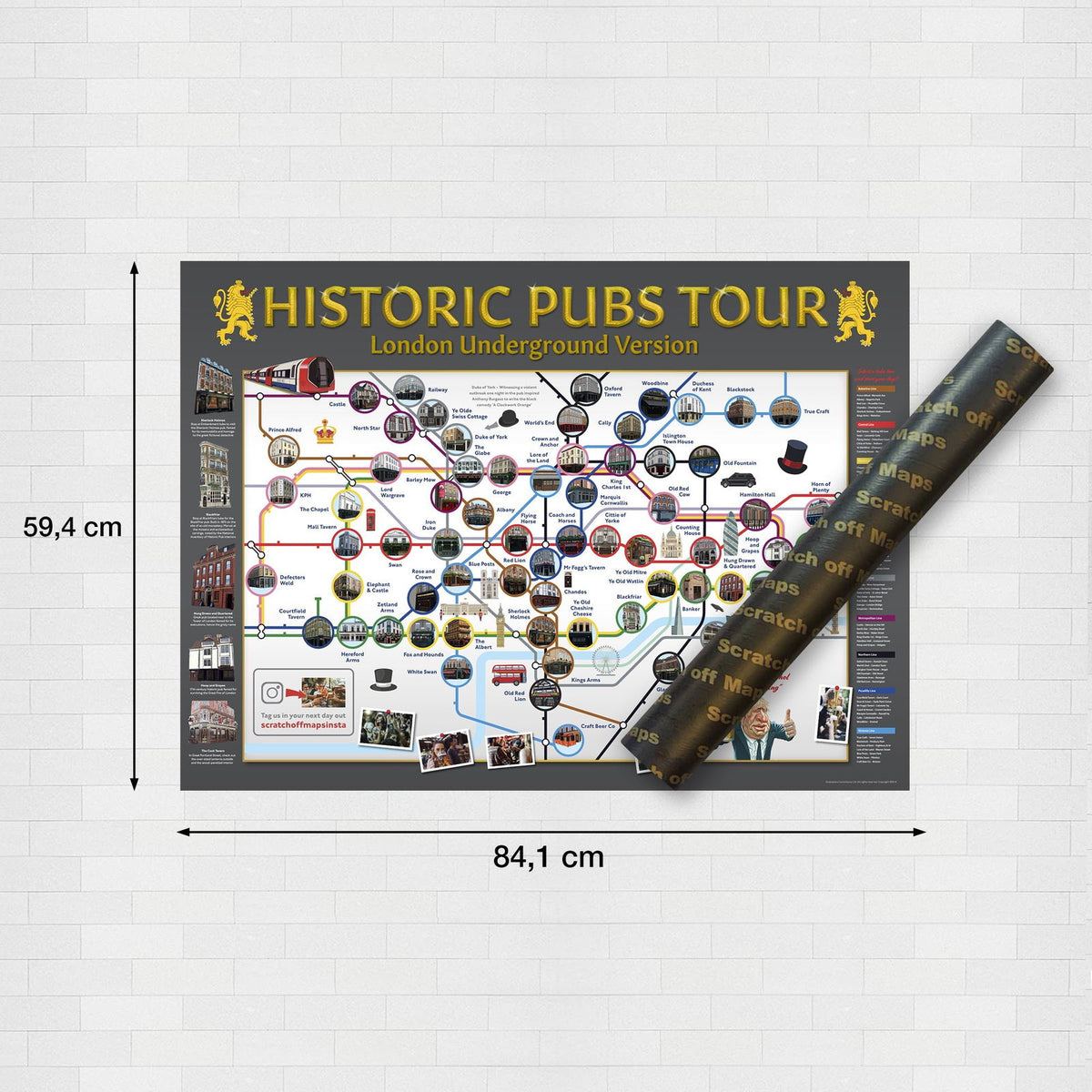 Historic London Pub Scratch off Map | A1 Size