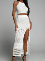 Hollow Bikini Cover-up Cropped Top High Waisted Skirt Two-piece Co-ord Set