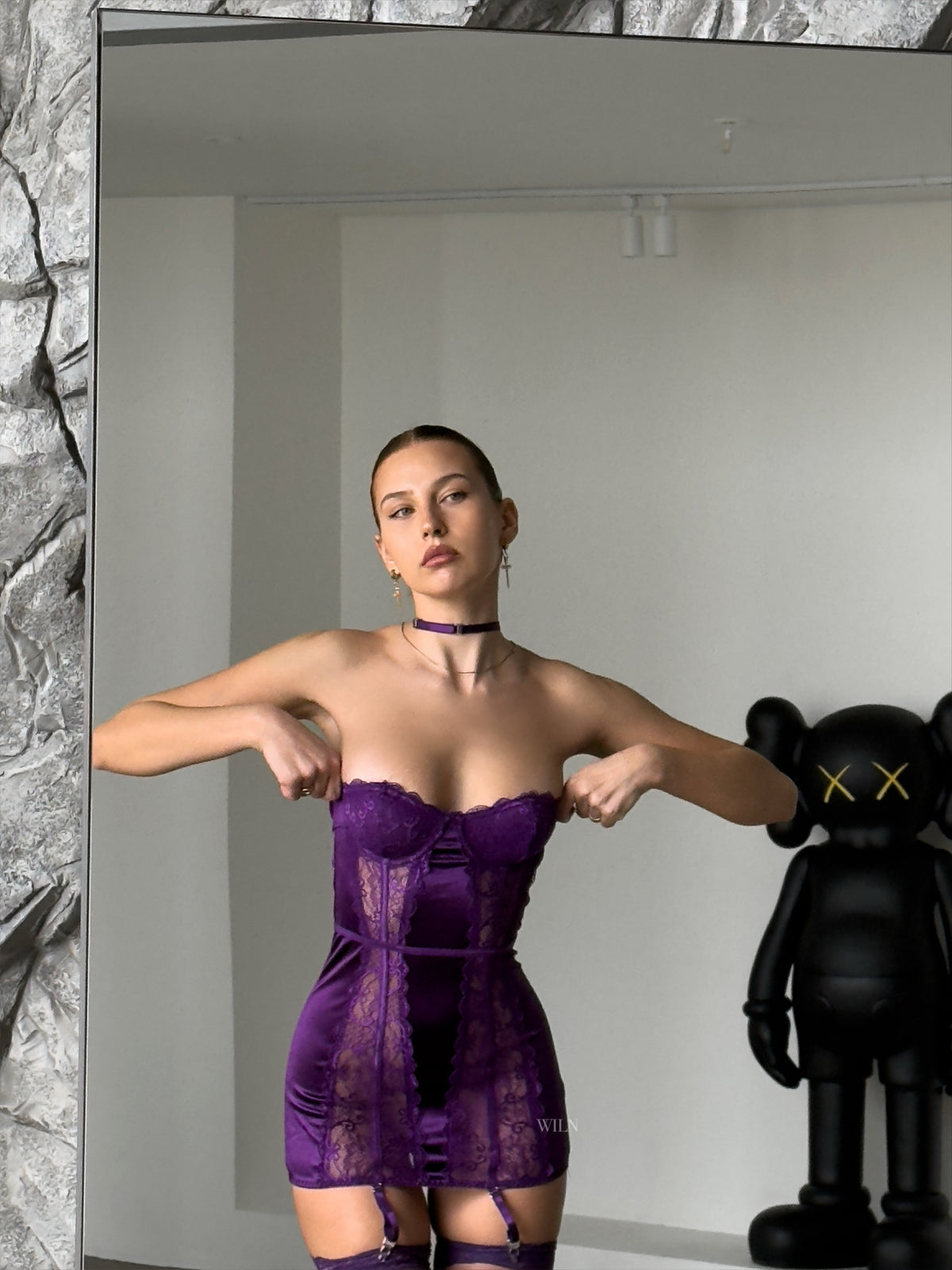 HONEYMOON Purple Lace and Satin Teddy Bodysuit