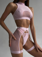 HYPNOSIS Pink Waist Cinching Mesh 3 Piece Lingerie Set