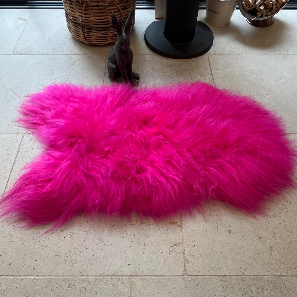 Icelandic Hot Pink Sheepskin Rug Throw 100-110cm L