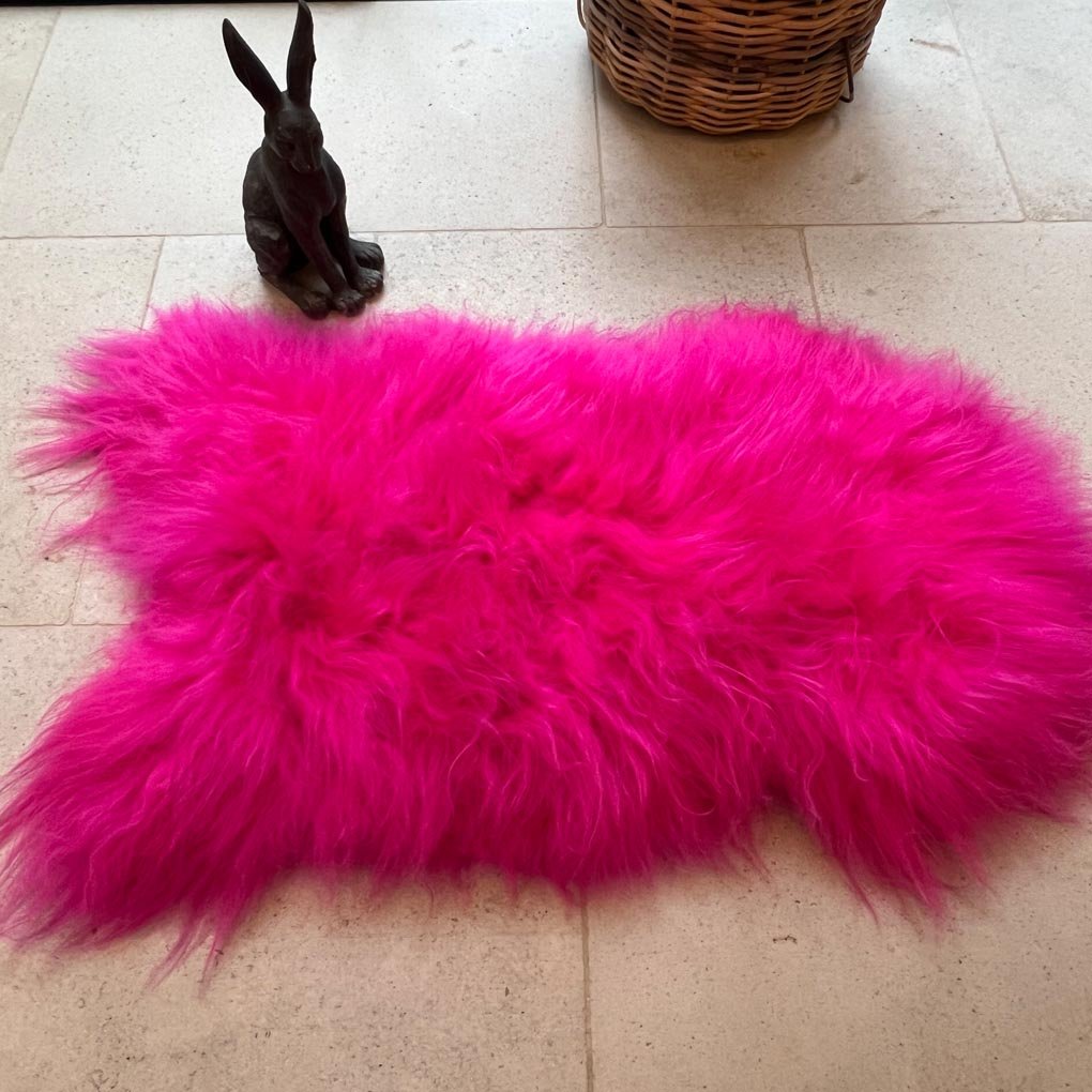 Icelandic Hot Pink Sheepskin Rug Throw 100-110cm L
