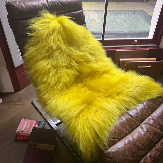 Icelandic Longhair Sheepskin Throw | Rug | Bright Yellow | Large