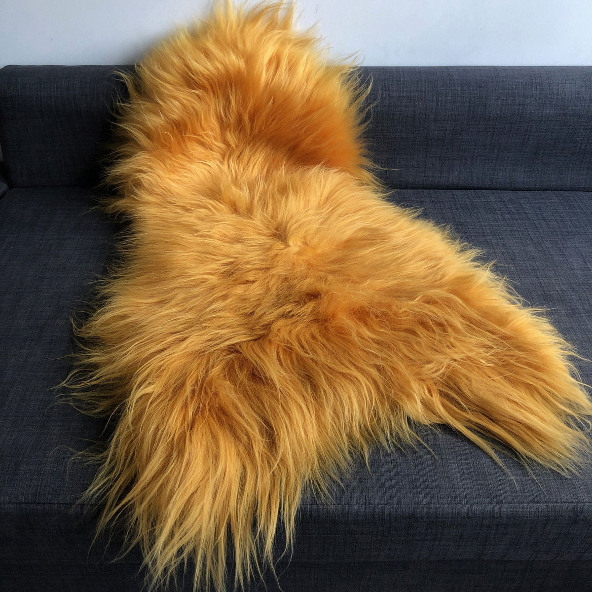 Icelandic Longhair Sheepskin Throw | Sheep Skin Rug | Marigold Yellow