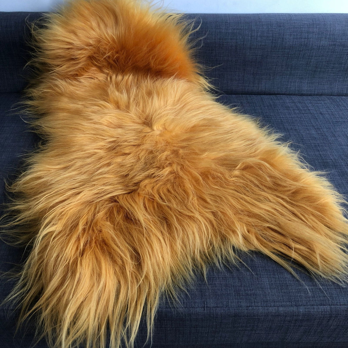 Icelandic Longhair Sheepskin Throw | Sheep Skin Rug | Marigold Yellow