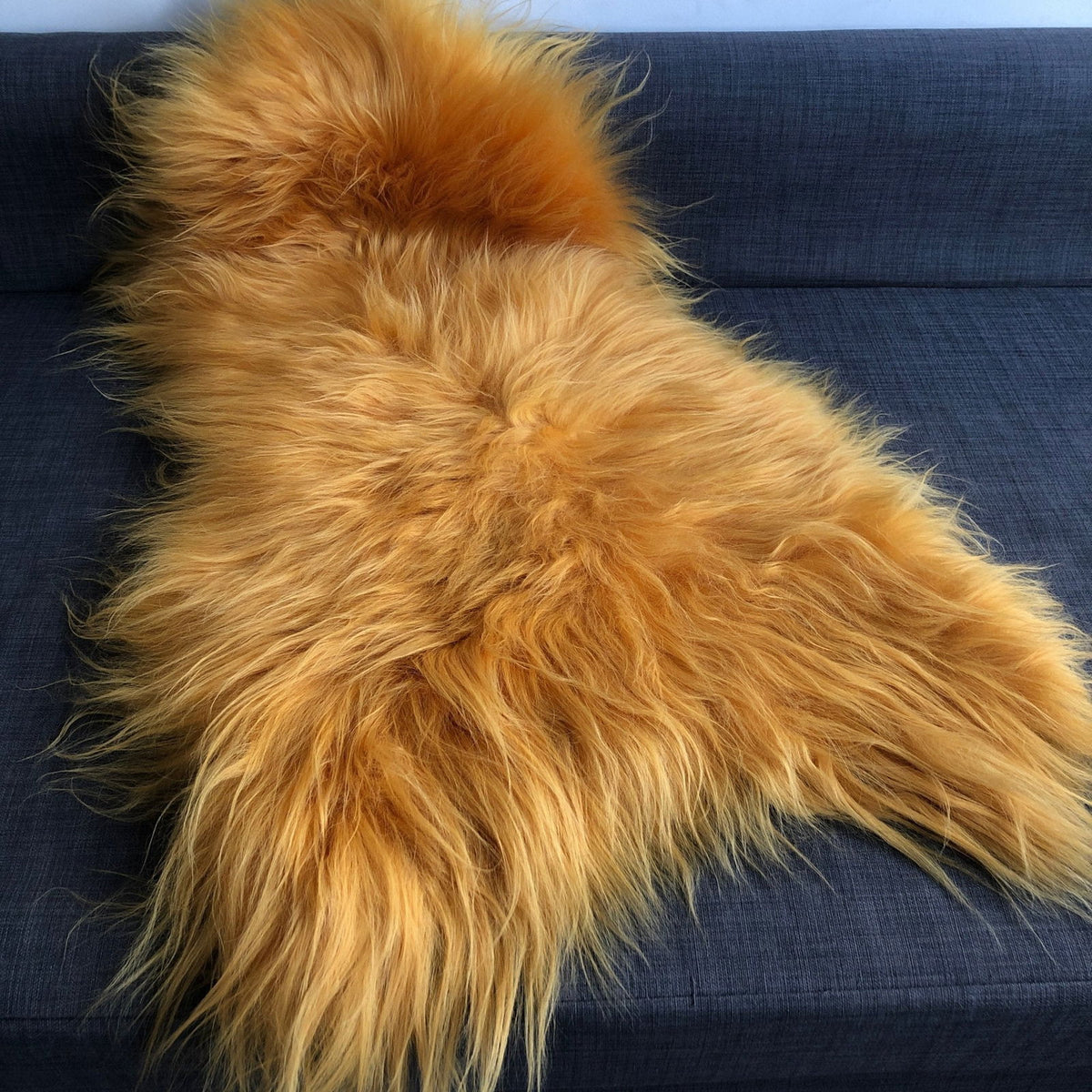 Icelandic Longhair Sheepskin Throw | Sheep Skin Rug | Marigold Yellow