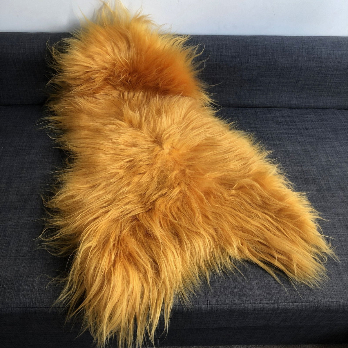 Icelandic Longhair Sheepskin Throw | Sheep Skin Rug | Marigold Yellow