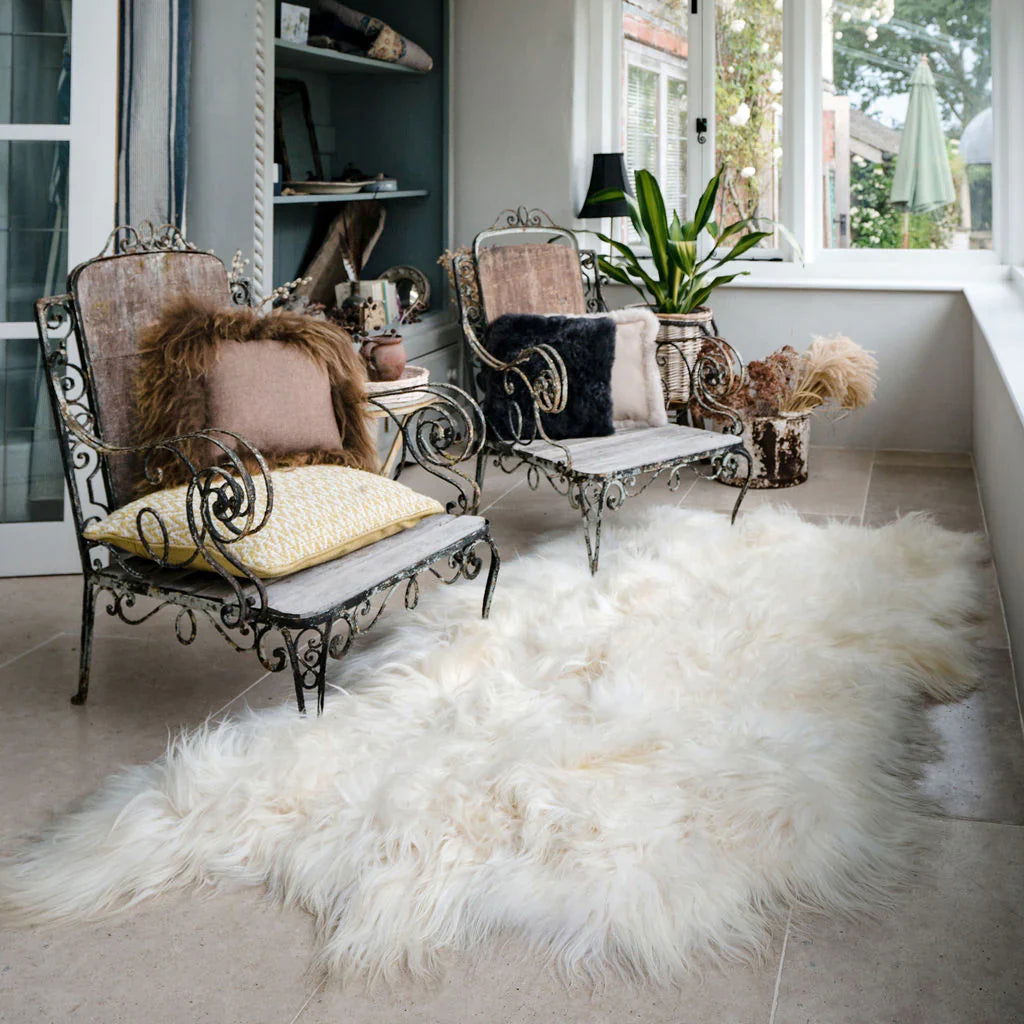 Icelandic Quad Sheepskin Long Fur Rug 100% Natural White | 135cm x 205cm