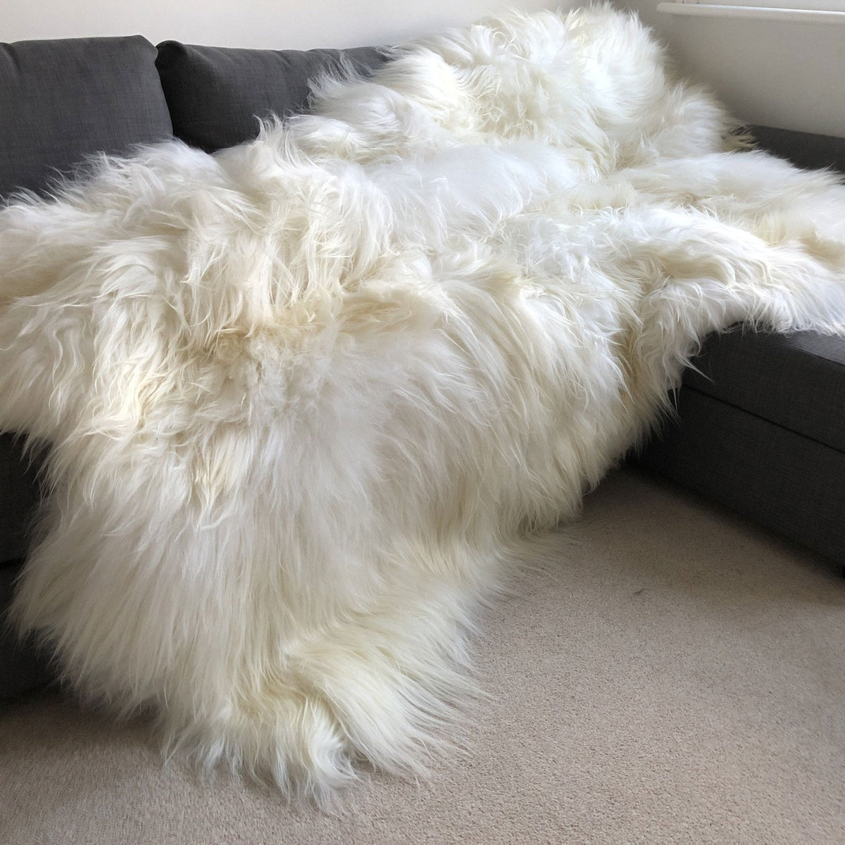 Icelandic Sheepskin Long Fur Rug 100% Natural White Sheep Skin Throw ALL SIZES available Double, Triple, Quad, Penta, Sexto, Octo