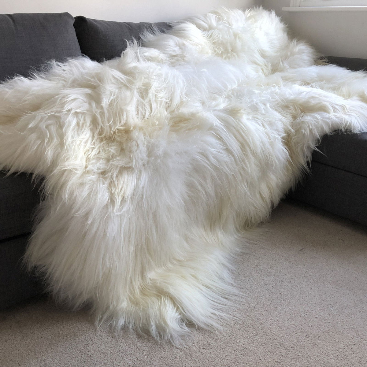 Icelandic Sheepskin Long Fur Rug 100% Natural White Sheep Skin Throw ALL SIZES available Double, Triple, Quad, Penta, Sexto, Octo