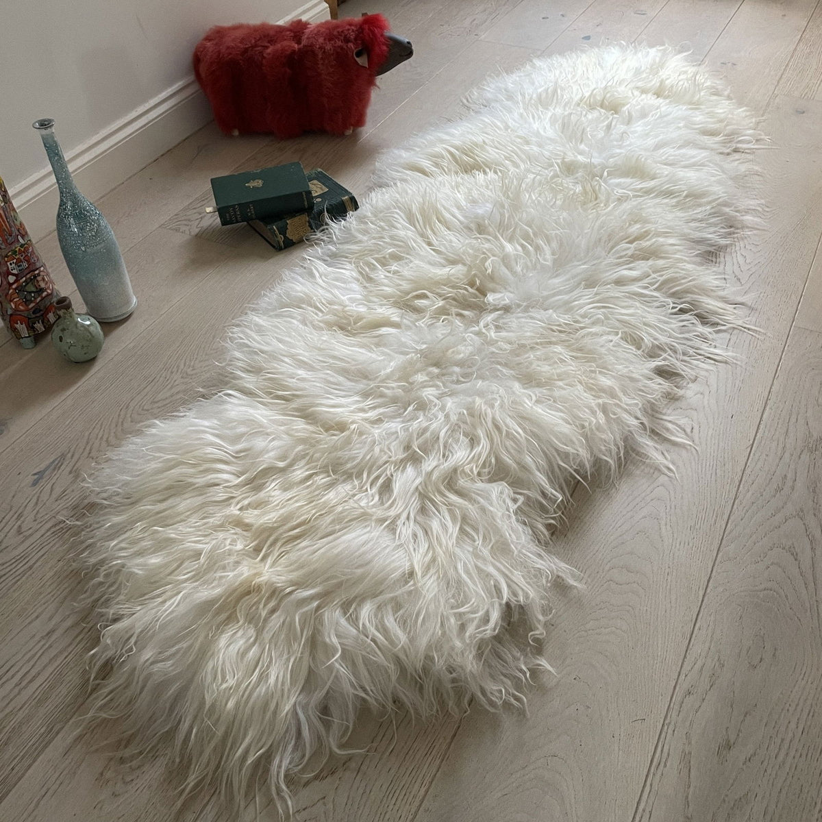 Icelandic Sheepskin Long Fur Rug 100% Natural White Sheep Skin Throw ALL SIZES available Double, Triple, Quad, Penta, Sexto, Octo Double Back to Back