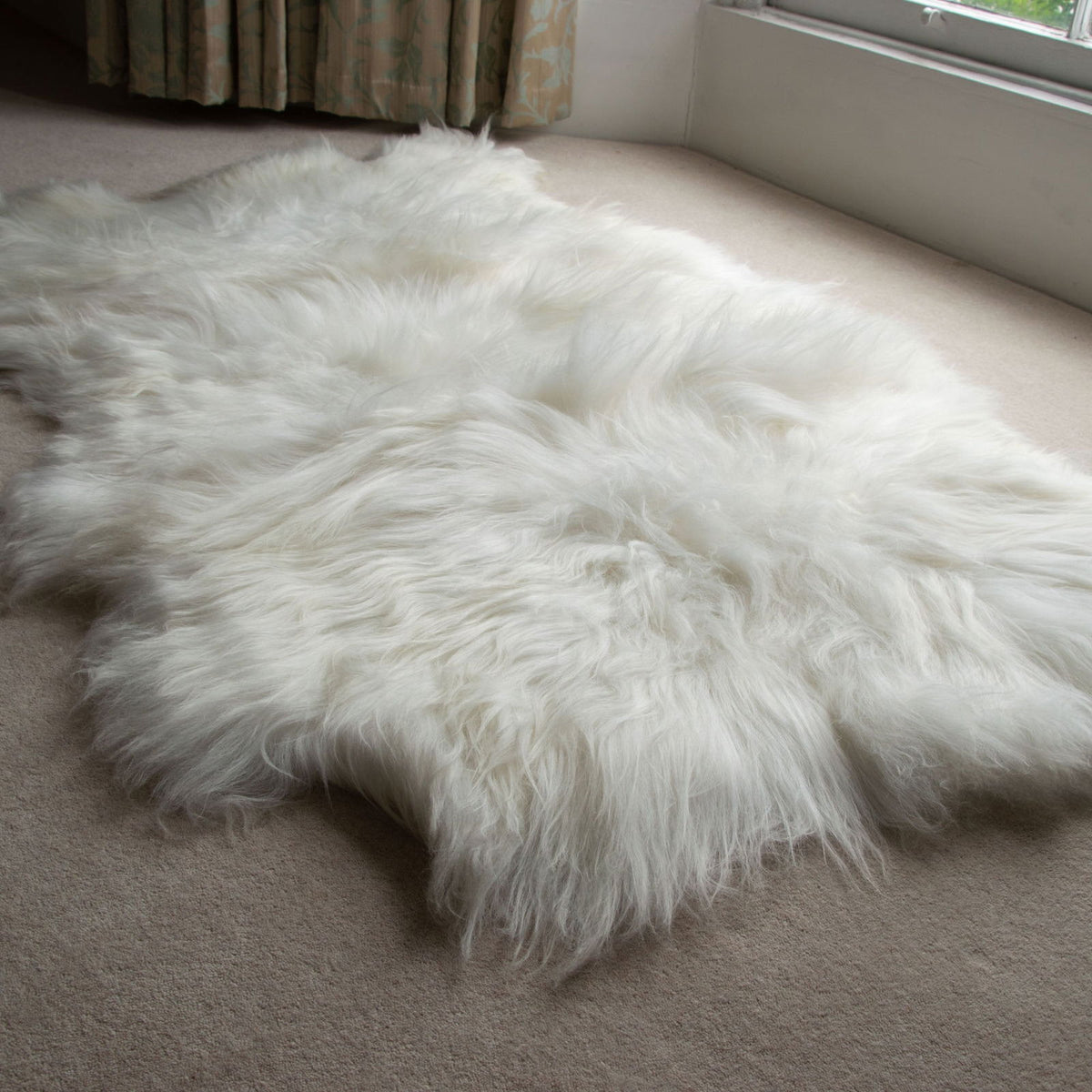 Icelandic Sheepskin Long Fur Rug 100% Natural White Sheep Skin Throw ALL SIZES available Double, Triple, Quad, Penta, Sexto, Octo
